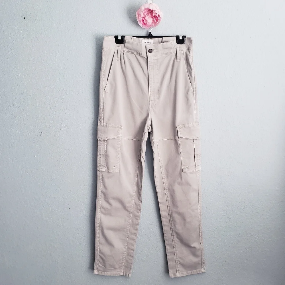Frame Denim Washed Out Pale Olive Safari Belted Cargo Pants - Picture 2 of 9